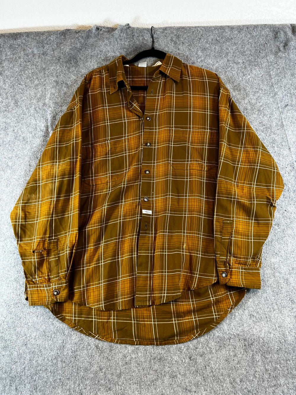 Marithe Francois Girbaud Button Up Shirt Men Large Brown Plaid Long Sleeve Retro